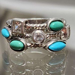 Vintage Esposito Diamonique Sterling Multi-row Ring, size 6.25